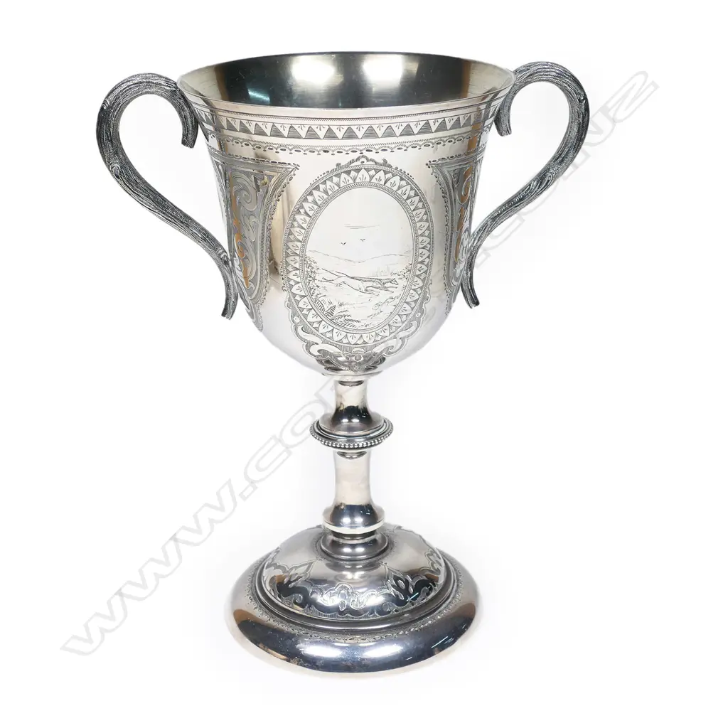 A historical NZ silver presentation cup by Petersen & Co. (Christchurch) Image 1++